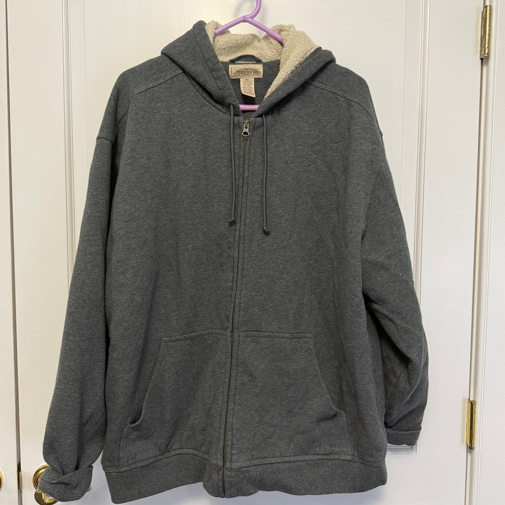 L.L. Bean Katahdin Iron Works Sherpa Lined Hoodie Mens XXL Tall Gray 285369